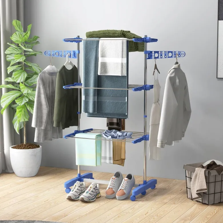 HOMCOM Wäscheständer blau Kunststoff B/H/L: ca. 55x142x152 cm