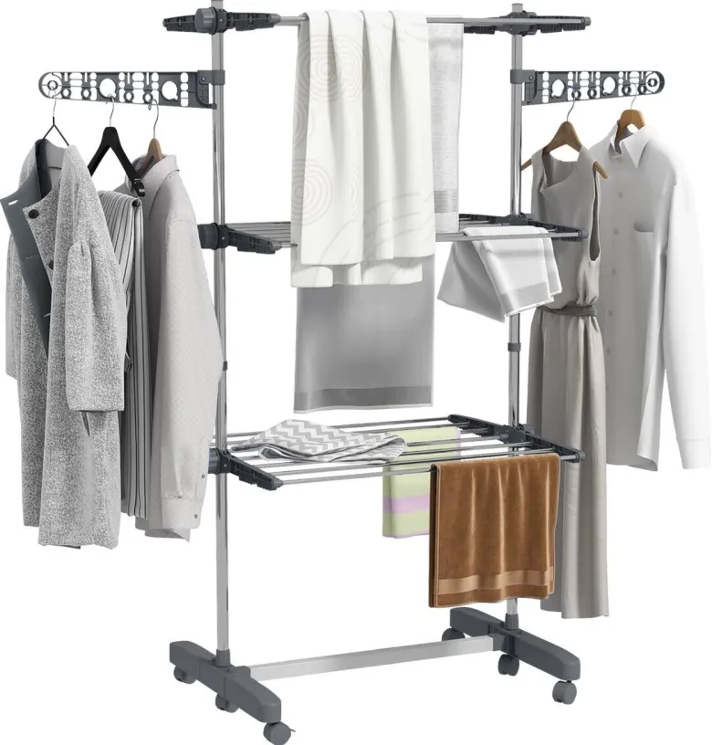 HOMCOM Wäscheständer grau Edelstahl B/H/L: ca. 55x142x152 cm