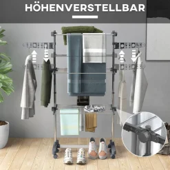 HOMCOM Wäscheständer grau Edelstahl B/H/L: ca. 55x142x152 cm