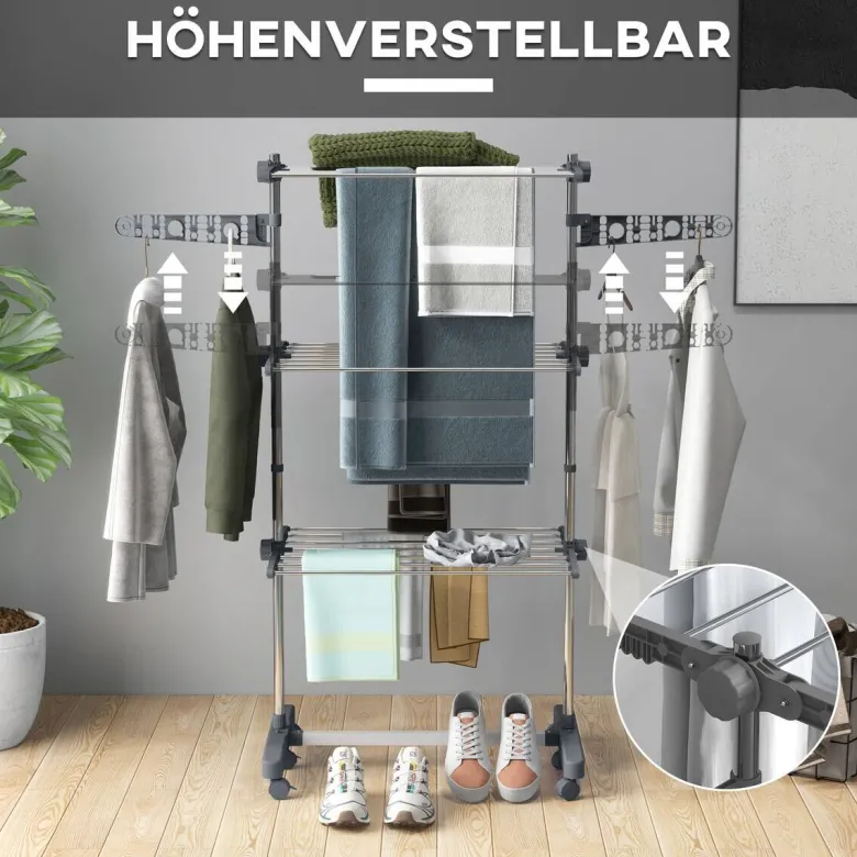 HOMCOM Wäscheständer grau Edelstahl B/H/L: ca. 55x142x152 cm