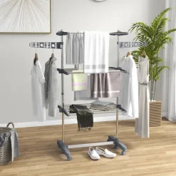 HOMCOM Wäscheständer grau Edelstahl B/H/L: ca. 55x142x152 cm