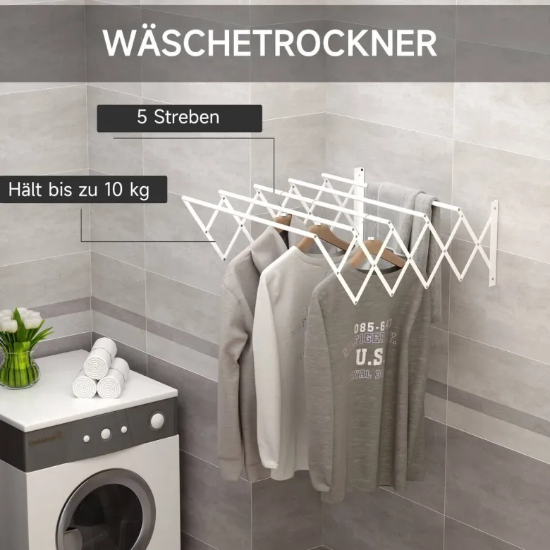HOMCOM Wäscheständer weiß Eisen B/H/L: ca. 60x63,5x20 cm