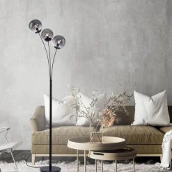 Just Light Stehlampe BIG WIDOW 14603-18 schwarz Rauchglas Metall B/H: ca. 35x185 cm E14 3 Brennstellen