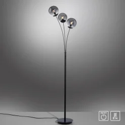 Just Light Stehlampe BIG WIDOW 14603-18 schwarz Rauchglas Metall B/H: ca. 35x185 cm E14 3 Brennstellen
