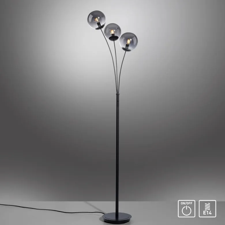 Just Light Stehlampe BIG WIDOW 14603-18 schwarz Rauchglas Metall B/H: ca. 35x185 cm E14 3 Brennstellen