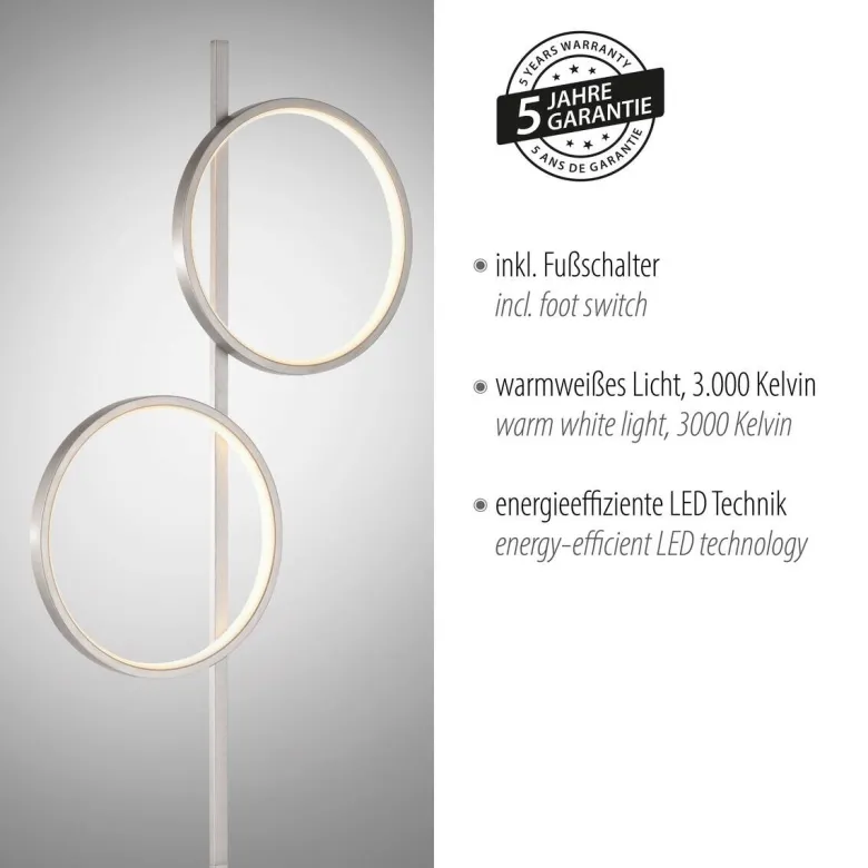 Just Light Stehlampe Mini-Ritus silber Eisen B/H/T: ca. 40,5x151x21 cm 2 Brennstellen