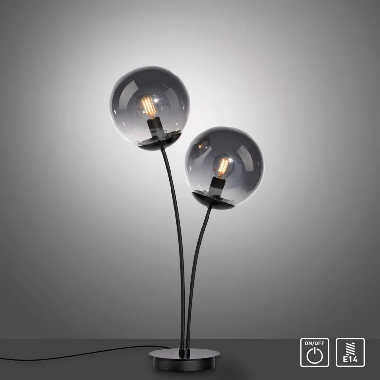 Just Light Tischleuchte BIG WIDOW 14605-18 schwarz Rauchglas Metall B/H: ca. 33,5x60 cm E14 2 Brennstellen