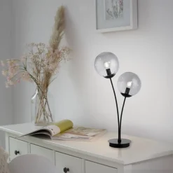 Just Light Tischleuchte BIG WIDOW 14605-18 schwarz Rauchglas Metall B/H: ca. 33,5x60 cm E14 2 Brennstellen