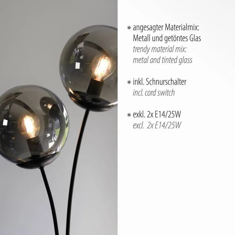 Just Light Tischleuchte BIG WIDOW 14605-18 schwarz Rauchglas Metall B/H: ca. 33,5x60 cm E14 2 Brennstellen