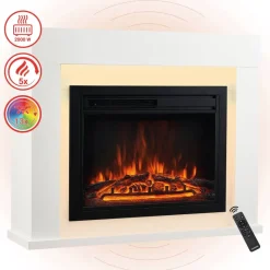 KAMINIO Elektrischer-Kamin MATTI weiß MDF Metall Glas B/H/T: ca. 95x77x26 cm ca. 2000 W