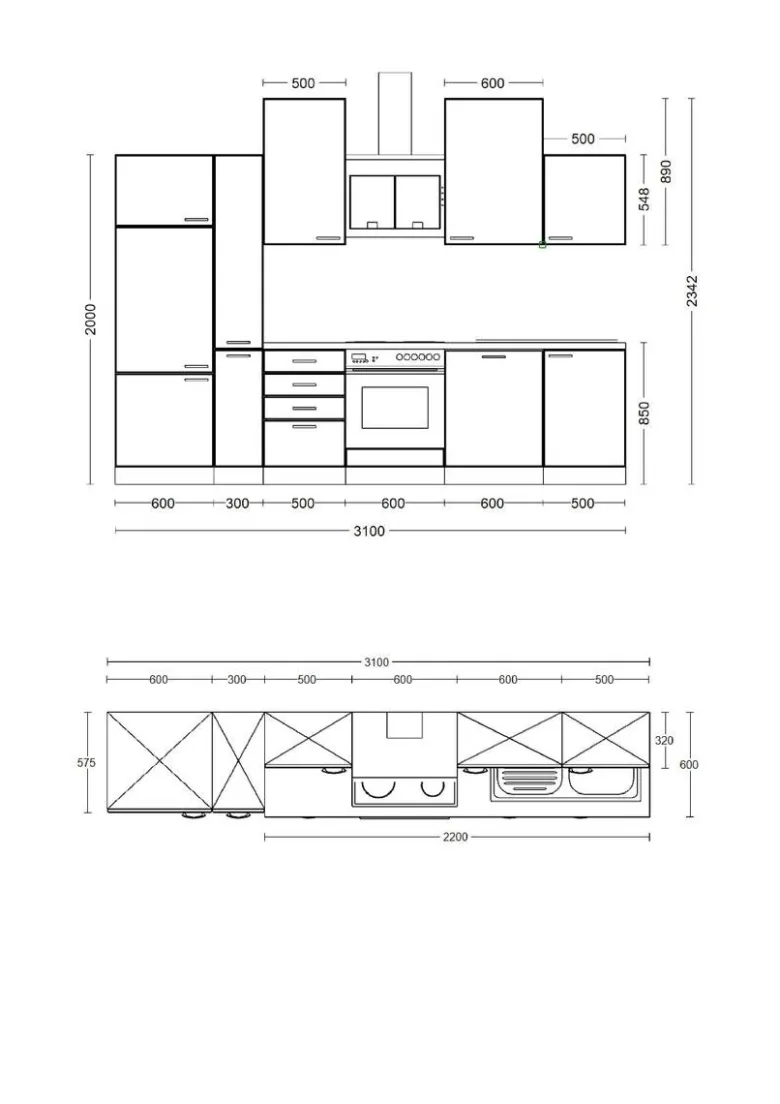 Küchenblock Capri schwarz matt B/H/T: ca. 310x234x60 cm