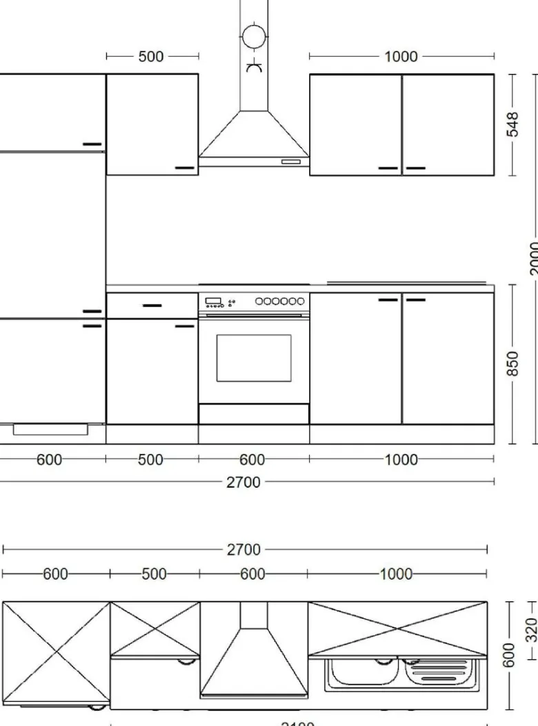 Küchenblock Samoa weiß B/H/T: ca. 270x200x60 cm