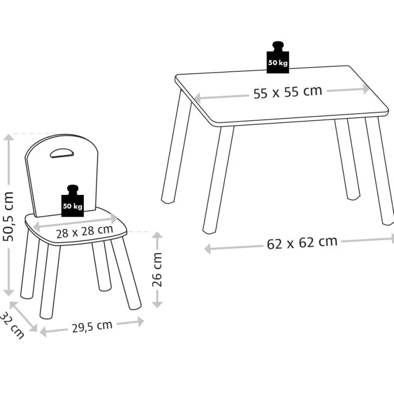 Kesper Kindertisch mit 2 Stühlen grau Spanplatte B/H/L: ca. 55x45x55 cm