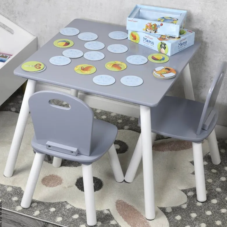 Kesper Kindertisch mit 2 Stühlen grau Spanplatte B/H/L: ca. 55x45x55 cm