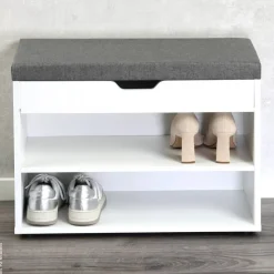 Kesper Schuhschrank mit Sitzkissen weiß Spanplatte B/H/L: ca. 30x45x60 cm