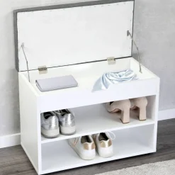 Kesper Schuhschrank mit Sitzkissen weiß Spanplatte B/H/L: ca. 30x45x60 cm