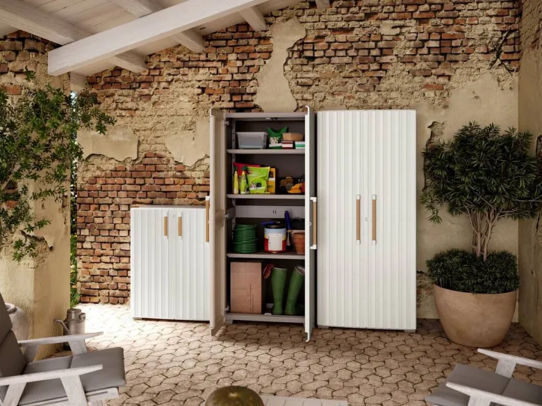 Keter Kunststoffschrank Groove beige Kunststoff B/H/T: ca. 80x180x45 cm