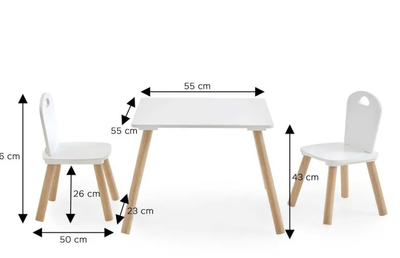 Kindermöbel-Set 3er Set Pinie Nachbildung weiß B/H/T: ca. 55x43x55 cm