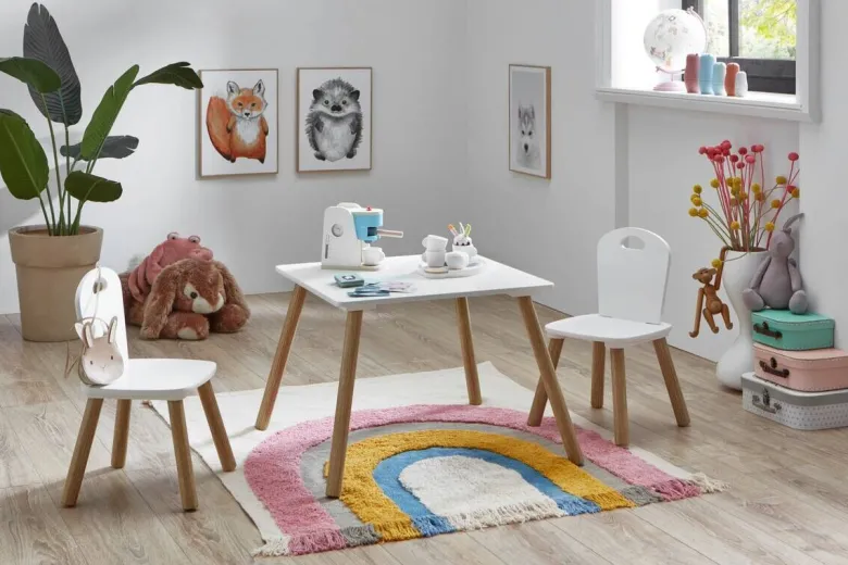 Kindermöbel-Set 3er Set Pinie Nachbildung weiß B/H/T: ca. 55x43x55 cm