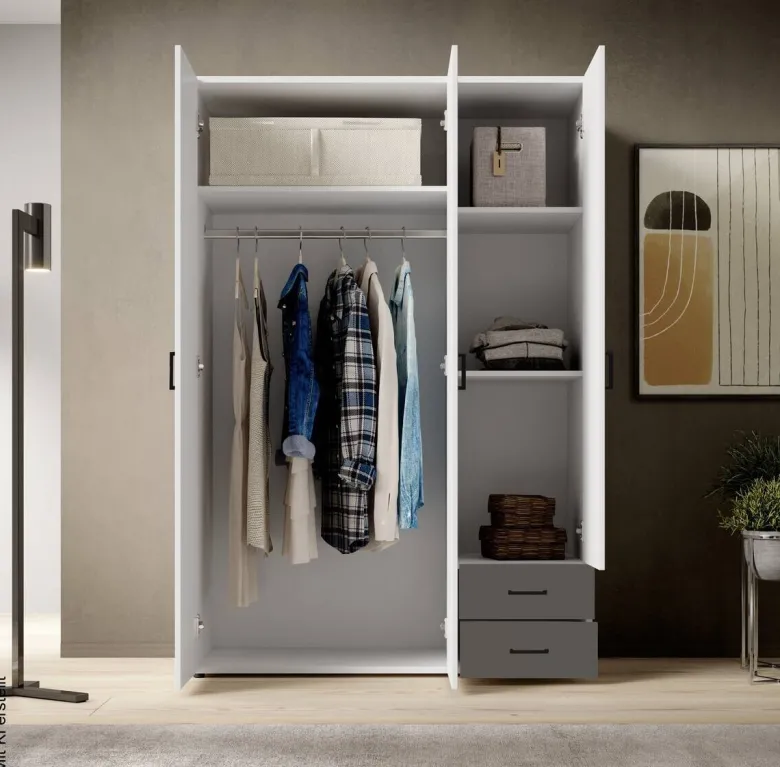 Kleiderschrank Base 3 weiß B/H/T: ca. 121x176x51 cm