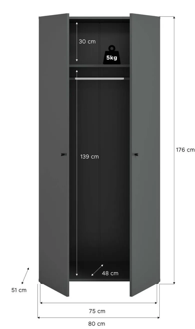Kleiderschrank DARWIN anthrazit B/H/T: ca. 80x176x51 cm