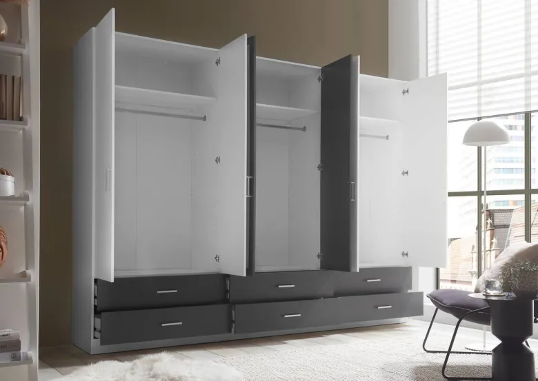 Kleiderschrank Janne weiß Graphit B/H/T: ca. 272x211x55 cm