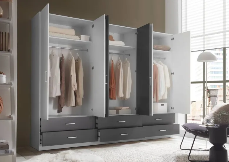 Kleiderschrank Janne weiß Graphit B/H/T: ca. 272x211x55 cm