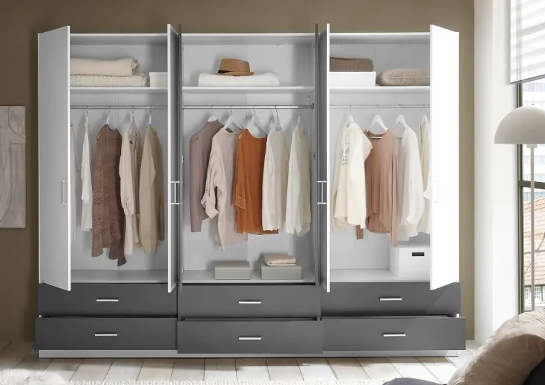 Kleiderschrank Janne weiß Graphit B/H/T: ca. 272x211x55 cm