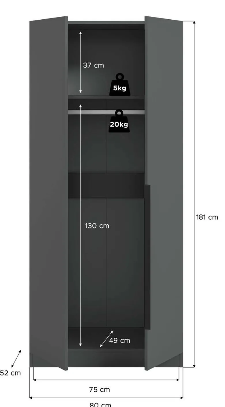 Kleiderschrank KOPENHAGEN anthrazit B/H/T: ca. 80x181x52 cm