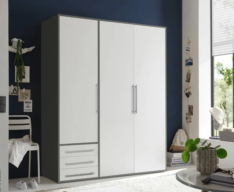 Kleiderschrank Lyss Graphit weiß B/H/T: ca. 155x194x58 cm