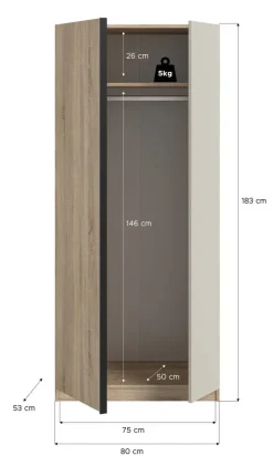 Kleiderschrank OAKLAND Eiche Sonoma Nachbildung Cashmere B/H/T: ca. 80x183x53 cm