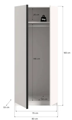 Kleiderschrank OAKLAND weiß B/H/T: ca. 80x183x53 cm