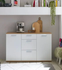 Kommode BC 1035 weiß Eiche Artisan Nachbildung B/H/T: ca. 135x86x38 cm