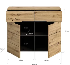 Kommode CANU edles Basaltgrau Nachbildung Eiche Artisan Nachbildung B/H/T: ca. 100x81x40 cm