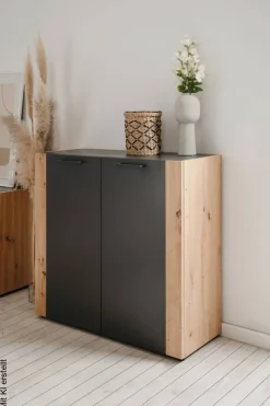 Kommode Cento anthrazit Eiche Artisan Oak Nachbildung B/H/T: ca. 89x83x35 cm