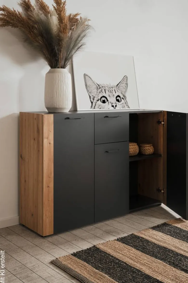 Kommode Cento anthrazit Eiche Artisan Oak Nachbildung B/H/T: ca. 126x83x35 cm