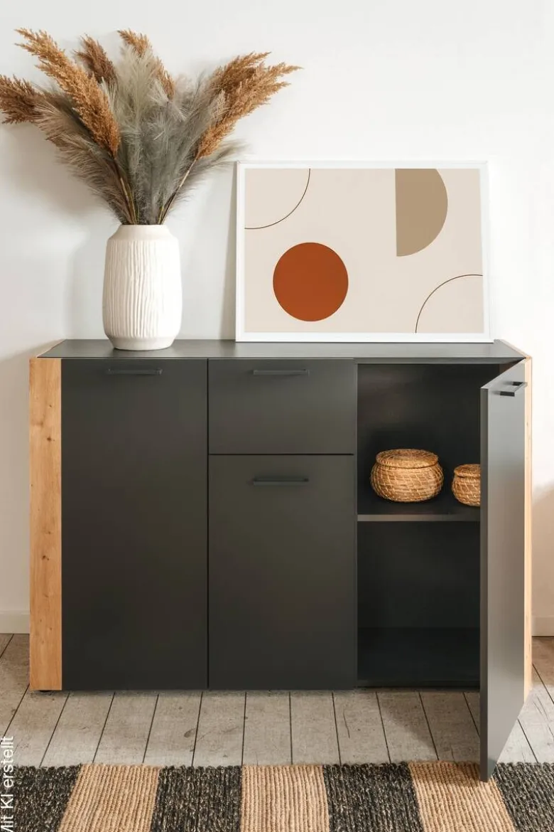 Kommode Cento anthrazit Eiche Artisan Oak Nachbildung B/H/T: ca. 126x83x35 cm