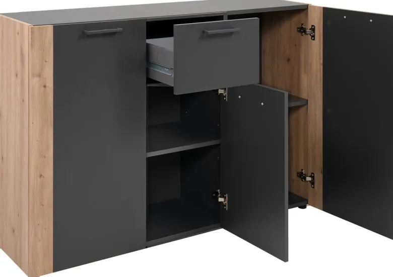 Kommode Cento anthrazit Eiche Artisan Oak Nachbildung B/H/T: ca. 126x83x35 cm