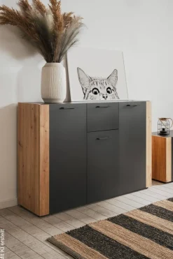Kommode Cento anthrazit Eiche Artisan Oak Nachbildung B/H/T: ca. 126x83x35 cm