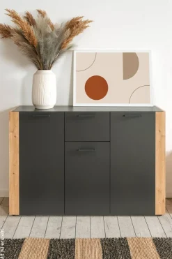Kommode Cento anthrazit Eiche Artisan Oak Nachbildung B/H/T: ca. 126x83x35 cm