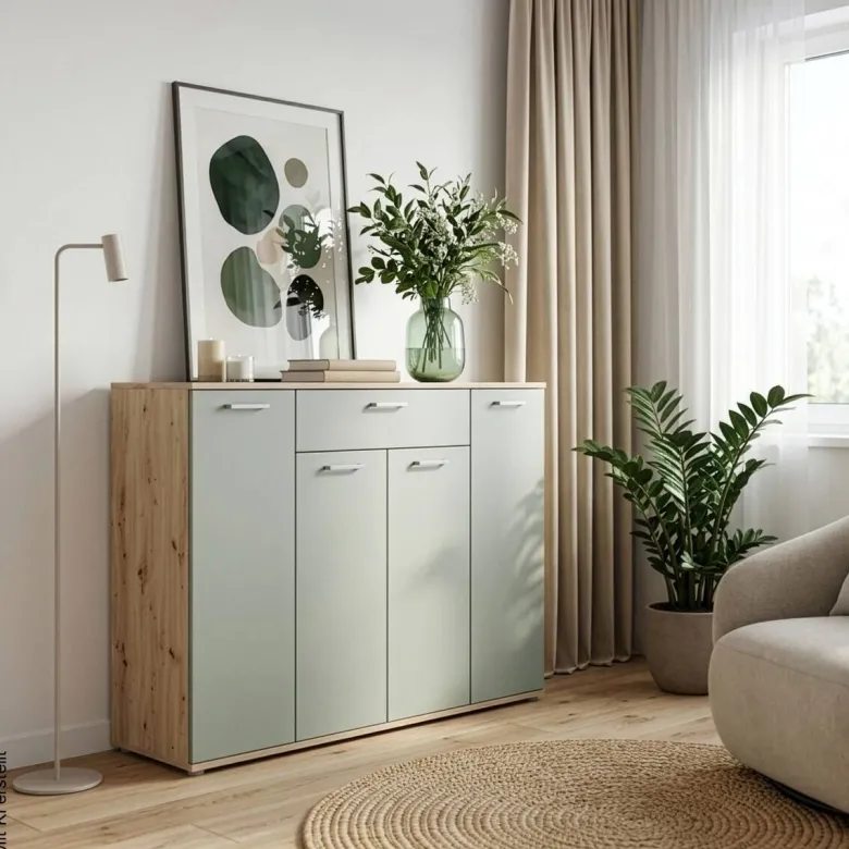 Kommode Eiche Artisan Nachbildung salbei B/H/T: ca. 139x121x35 cm