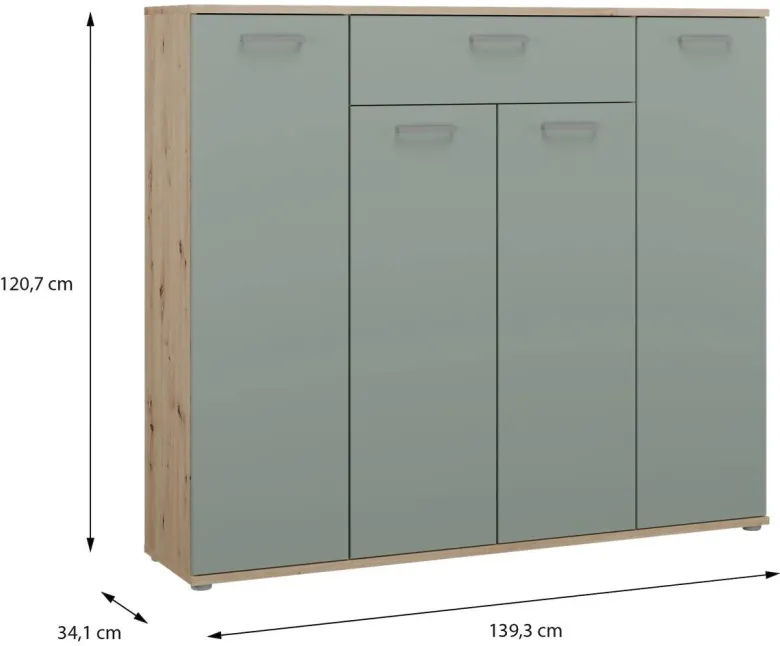 Kommode Eiche Artisan Nachbildung salbei B/H/T: ca. 139x121x35 cm