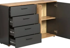 Kommode Esteban anthrazit Eiche Evoke Coast Nachbildung B/H/T: ca. 139x86x38 cm