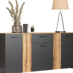 Kommode Esteban anthrazit Eiche Evoke Coast Nachbildung B/H/T: ca. 181x86x38 cm