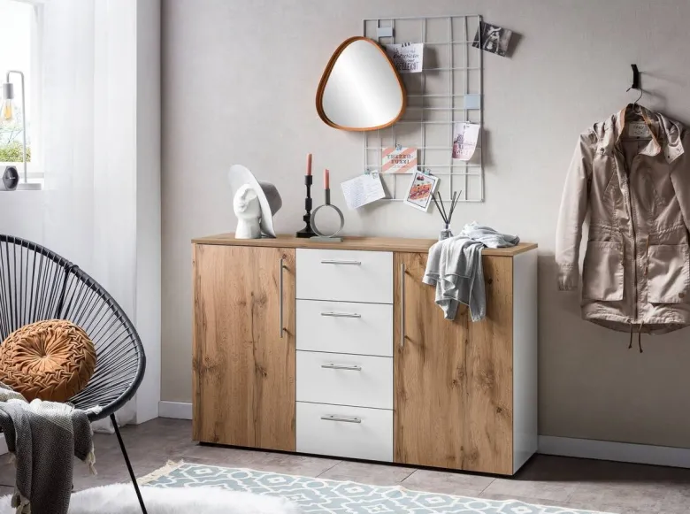 Kommode Jonna Eiche Landhaus Nachbildung weiß B/H/T: ca. 130x84x41 cm