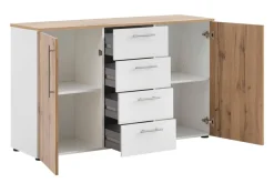 Kommode Jonna Eiche Landhaus Nachbildung weiß B/H/T: ca. 130x84x41 cm