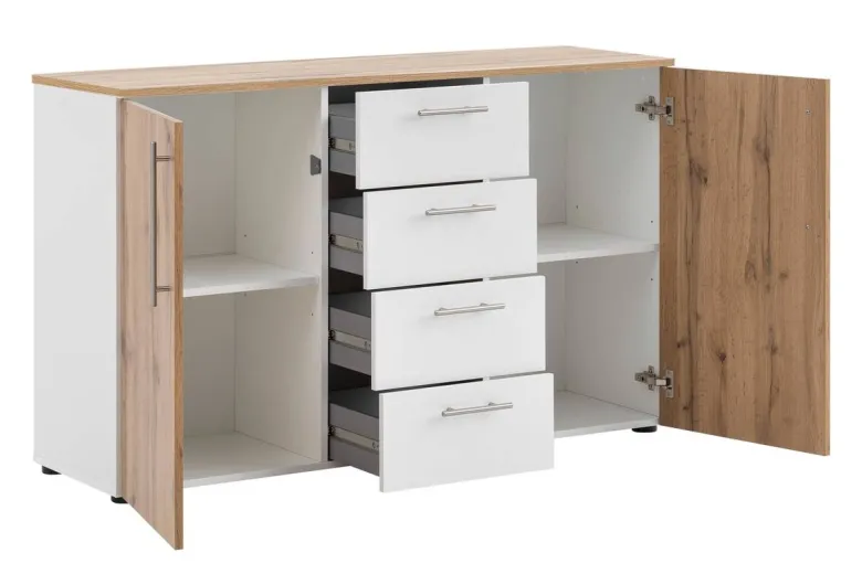 Kommode Jonna Eiche Landhaus Nachbildung weiß B/H/T: ca. 130x84x41 cm