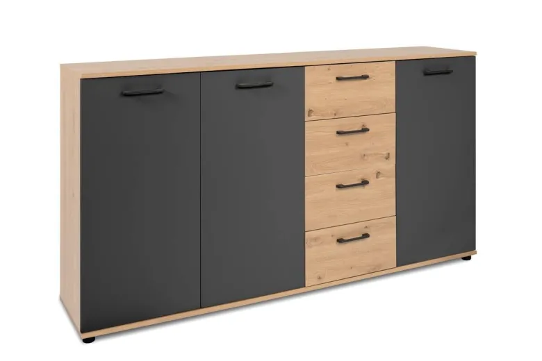Kommode Kerry 51B Eiche Artisan Nachbildung anthrazit B/H/T: ca. 160x85x35 cm