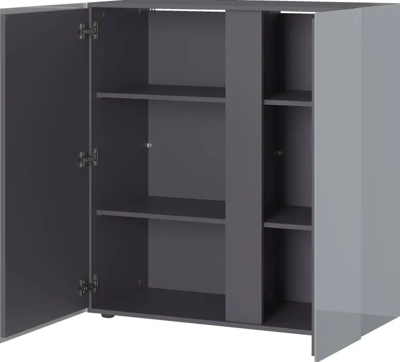 Kommode Mesa Graphit Nachbildung Silbergrau Hochglanz B/H/T: ca. 94x103x43 cm