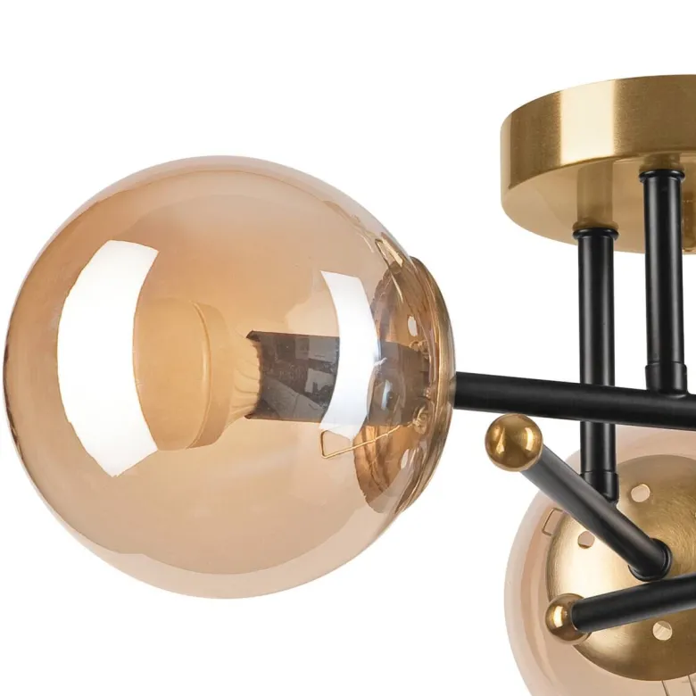 Lamkur Deckenleuchte Malena schwarz gold Glas Holz Kunststoff H/L: ca. 19x39 cm E14 3 Brennstellen